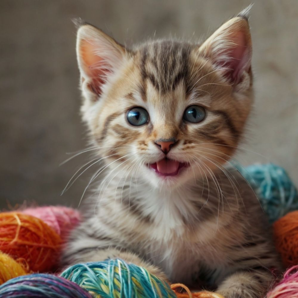 Kitten with yarn balls